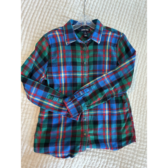 Lands' End Tops - LANDS END Womens Flannel TOP Long Sleeve BLUE Green Red PLAID Size 12